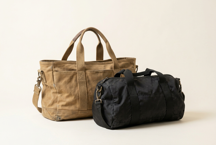 Travel bags on a neutral studio background